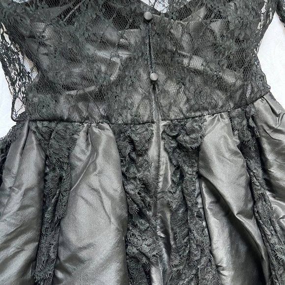 Vintage 80s Bill Blass black lace party dress silk taffeta formal dress - Picture 6 of 9